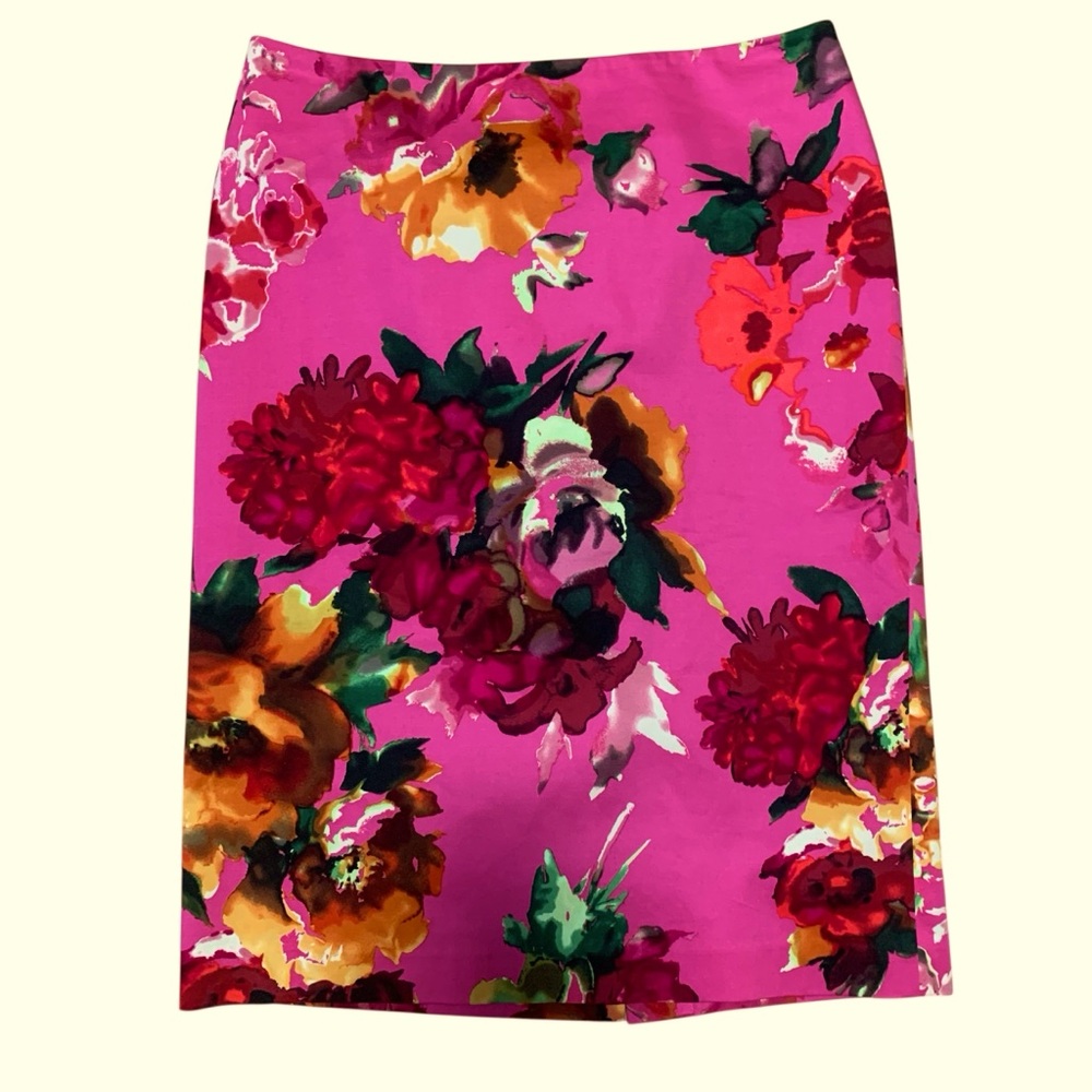Talbots Retro Floral Pink Midi Skirt Cotton 6